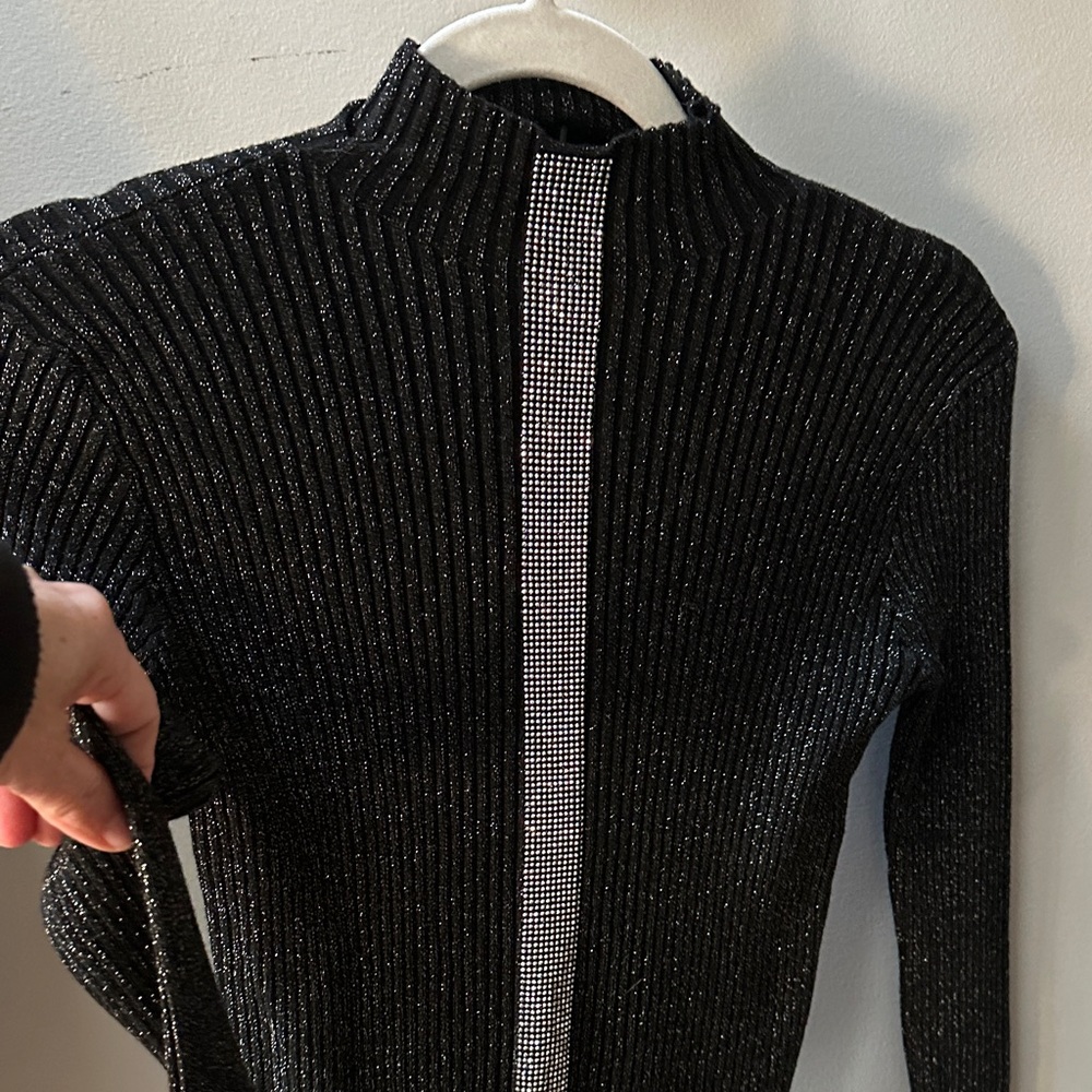 Black Ribbed Sweater with Silver Accents